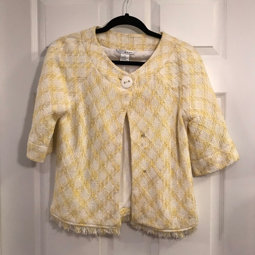 Yellow and White Cropped Tweed Jacket